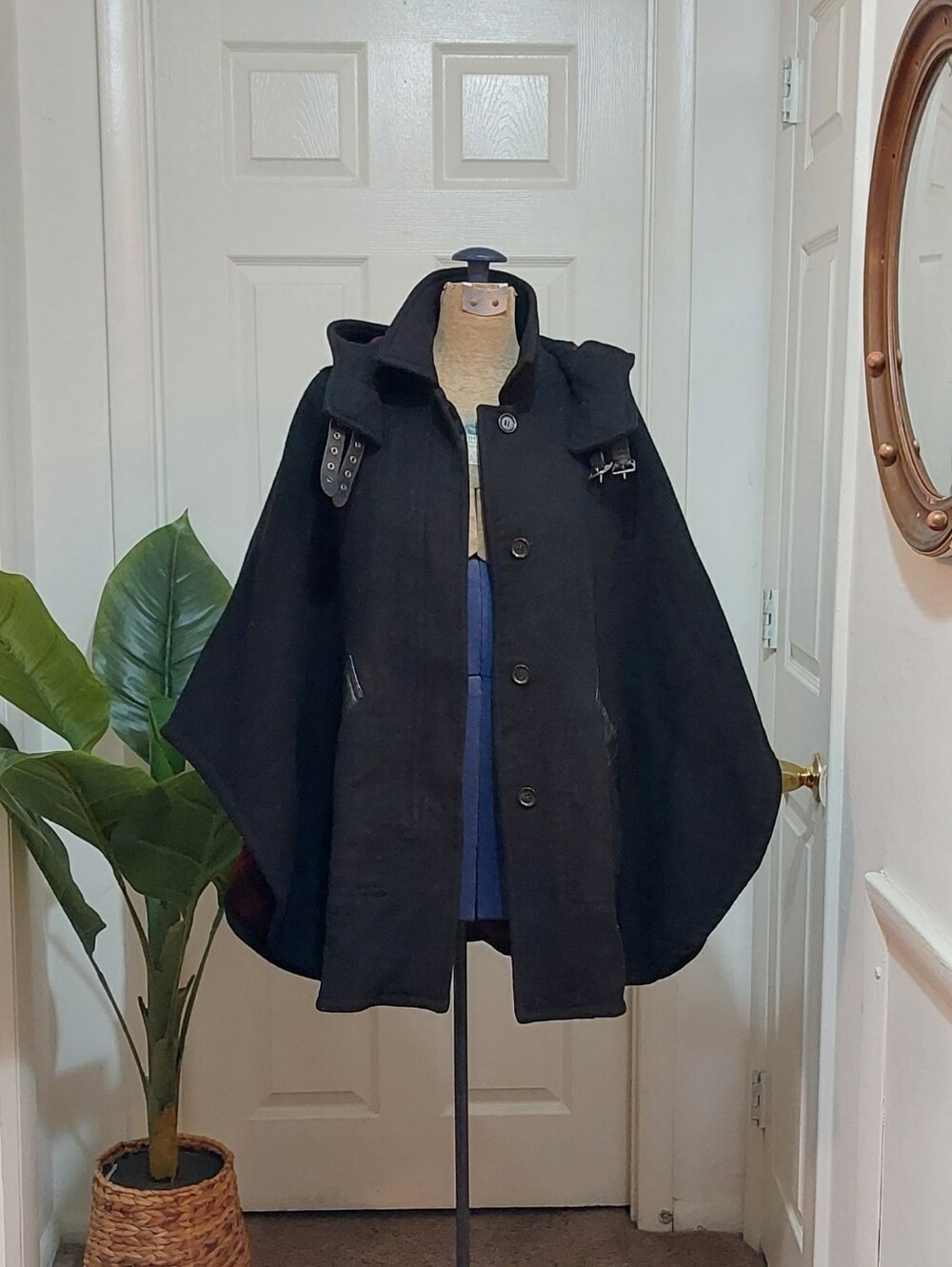 Coach Black Hooded Cape Coat with Button Front Size XS-S